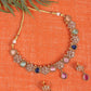 Gold-Plated Pink & Blue AD Studded & Beaded Jewellery Set