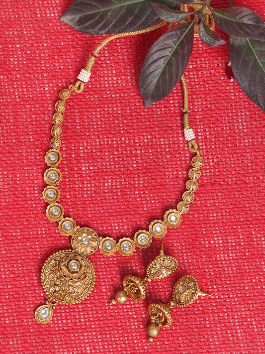 Gold Plated & Toned AD Studded Handcrafted Jewellery Set