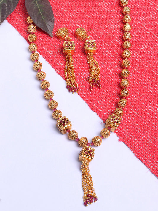 Gold-Plated Pink AD-Studded Handcrafted Jewellery Set