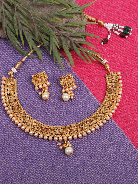 Gold-Plated White Pearl Studded Jewellery Set