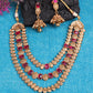 Gold-Plated & Magenta Stone Studded Jewellery Set