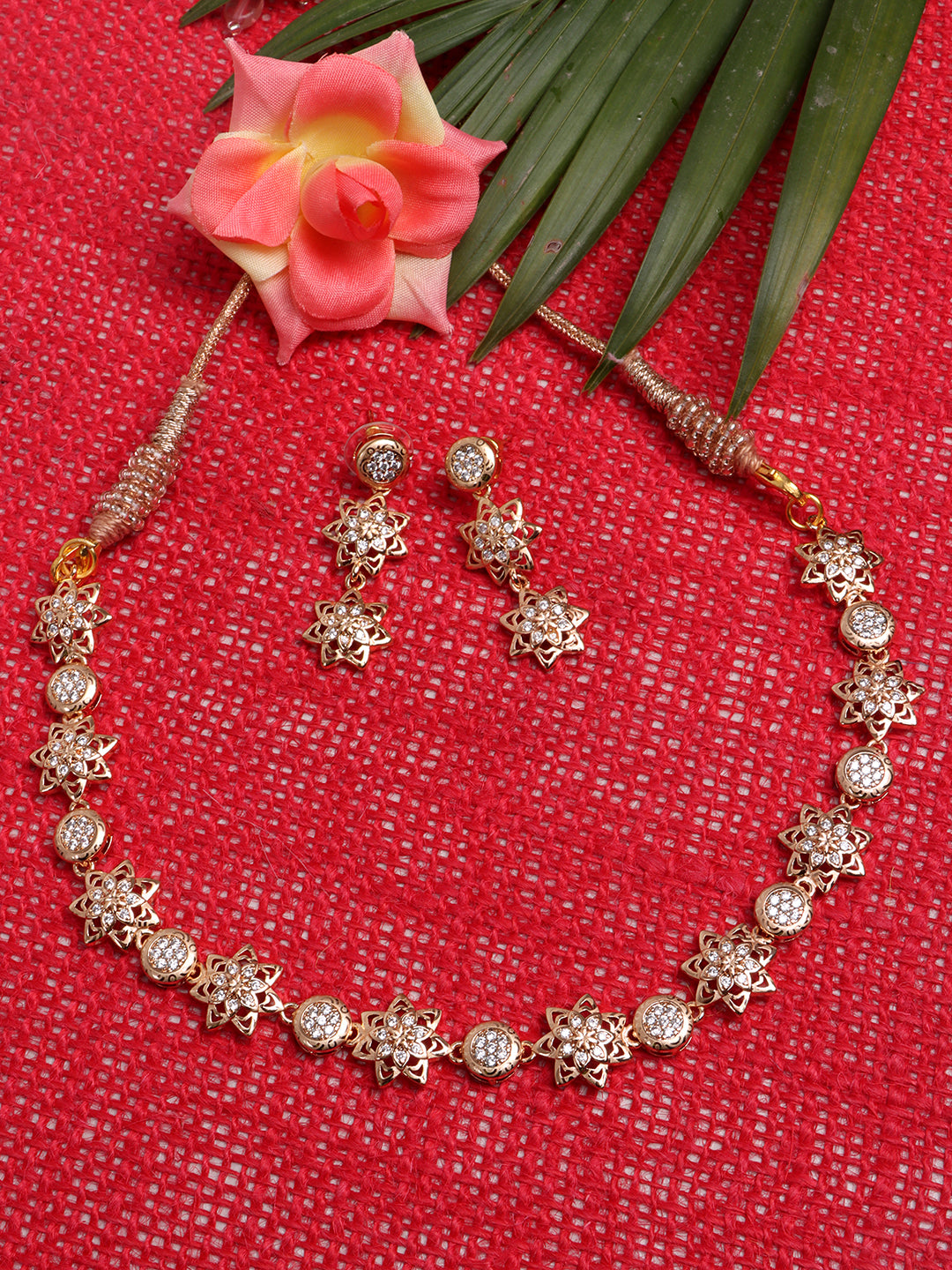 Gold-Plated White AD-Stone Studded Jewellery Set