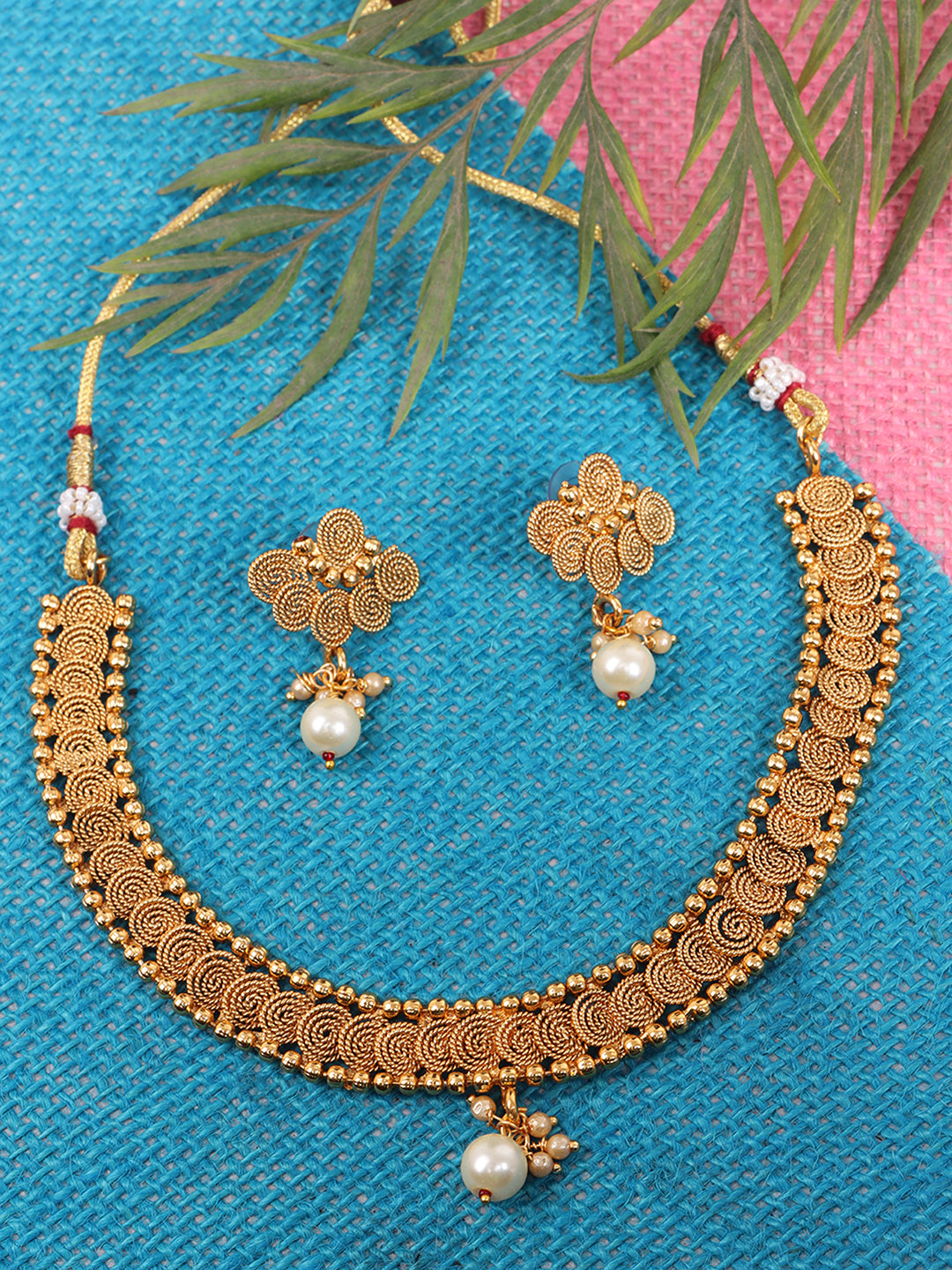 Gold-Plated Pearl-Beaded Jewellery Set