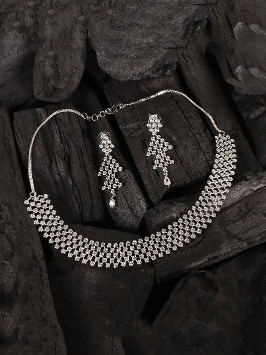 Silver-Plated & White Stone-Studded Jewellery Set
