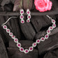 Women Silver & Magenta AD Stone-Studded Rhodium-Plated Jewellery Set