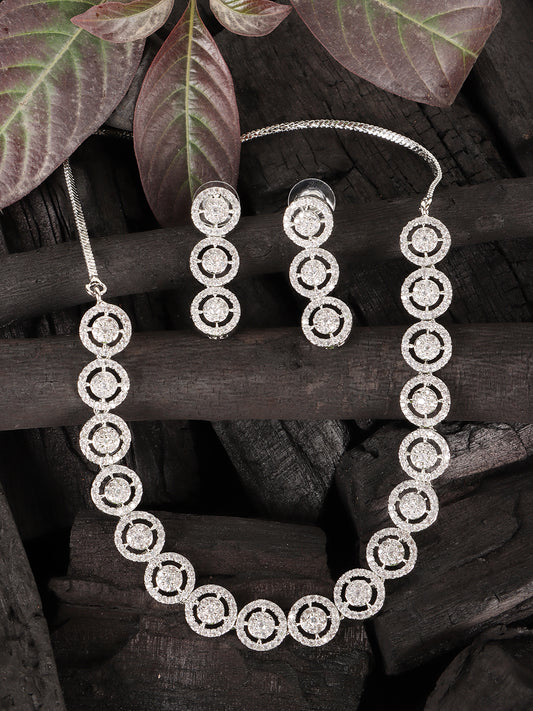 Silver-Plated White AD Studded & Beaded Jewellery Set