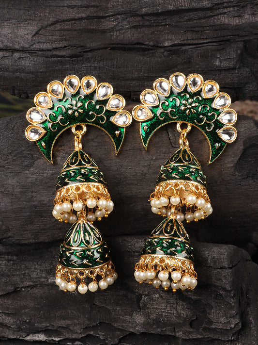 Green & White Contemporary Jhumkas Earrings