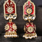 Red Enamelled & Kundan Studded Contemporary Jhumkas Earrings