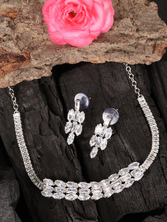 Silver-Plated White AD Studded Handcrafted Jewellery Set