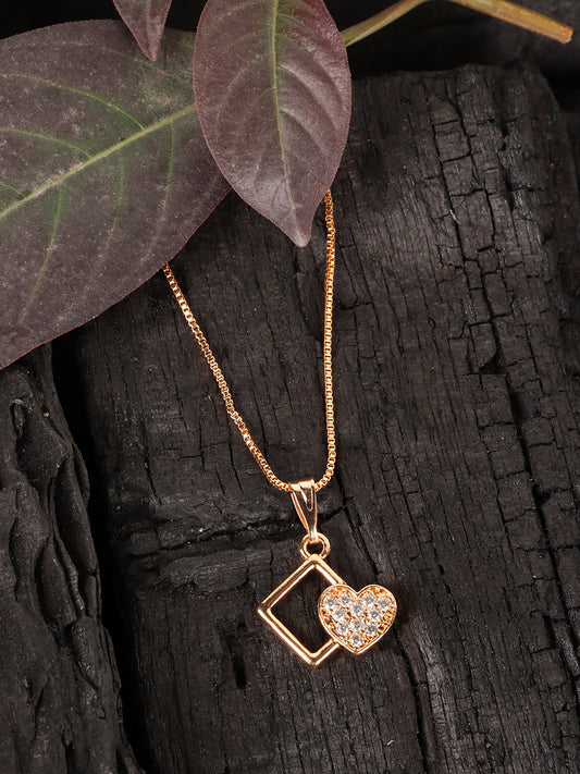 Gold-Plated Stone Studded Pendant With Chain