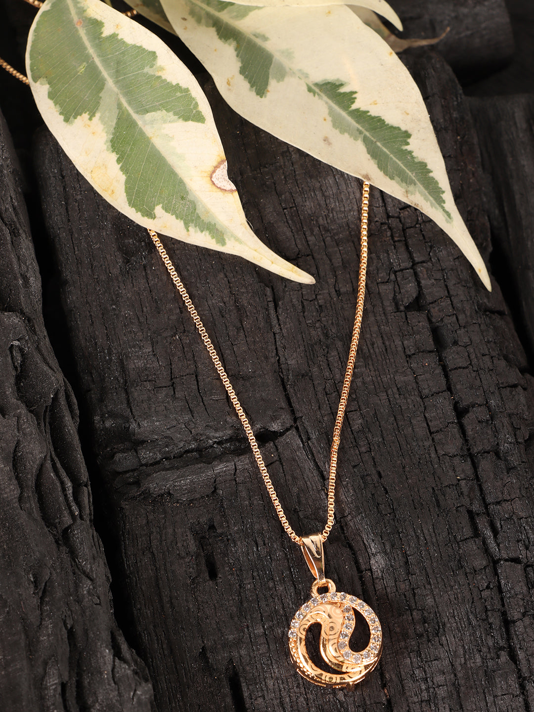 Gold-Plated Stone Studded Pendant With Chain