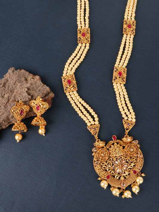Gold-Plated Off White & Pink Jewellery Set