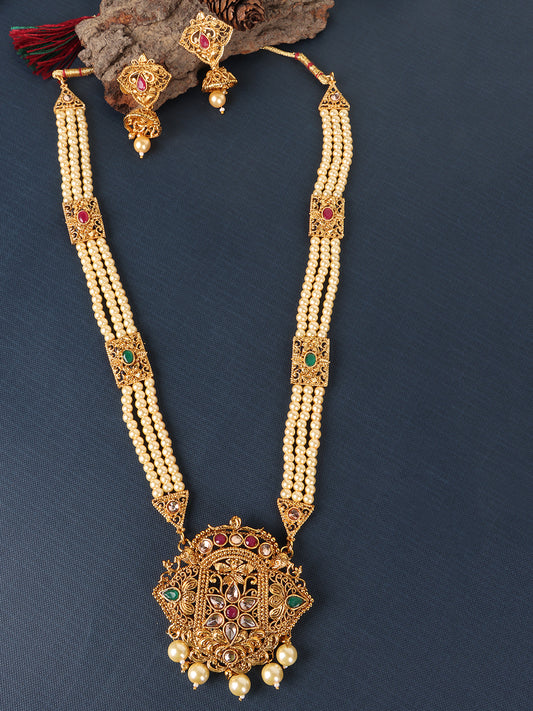 Gold-Plated & Off-White Stone Studded Jewelry Set