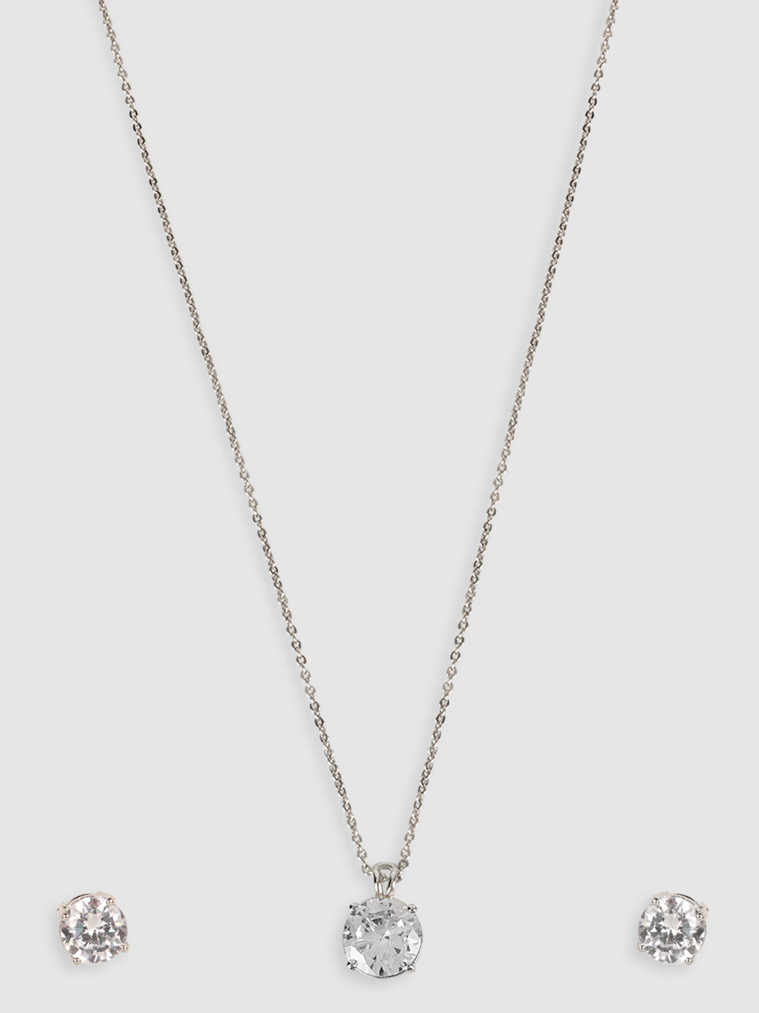 Silver-Plated Stone Studded Pendant With Chain