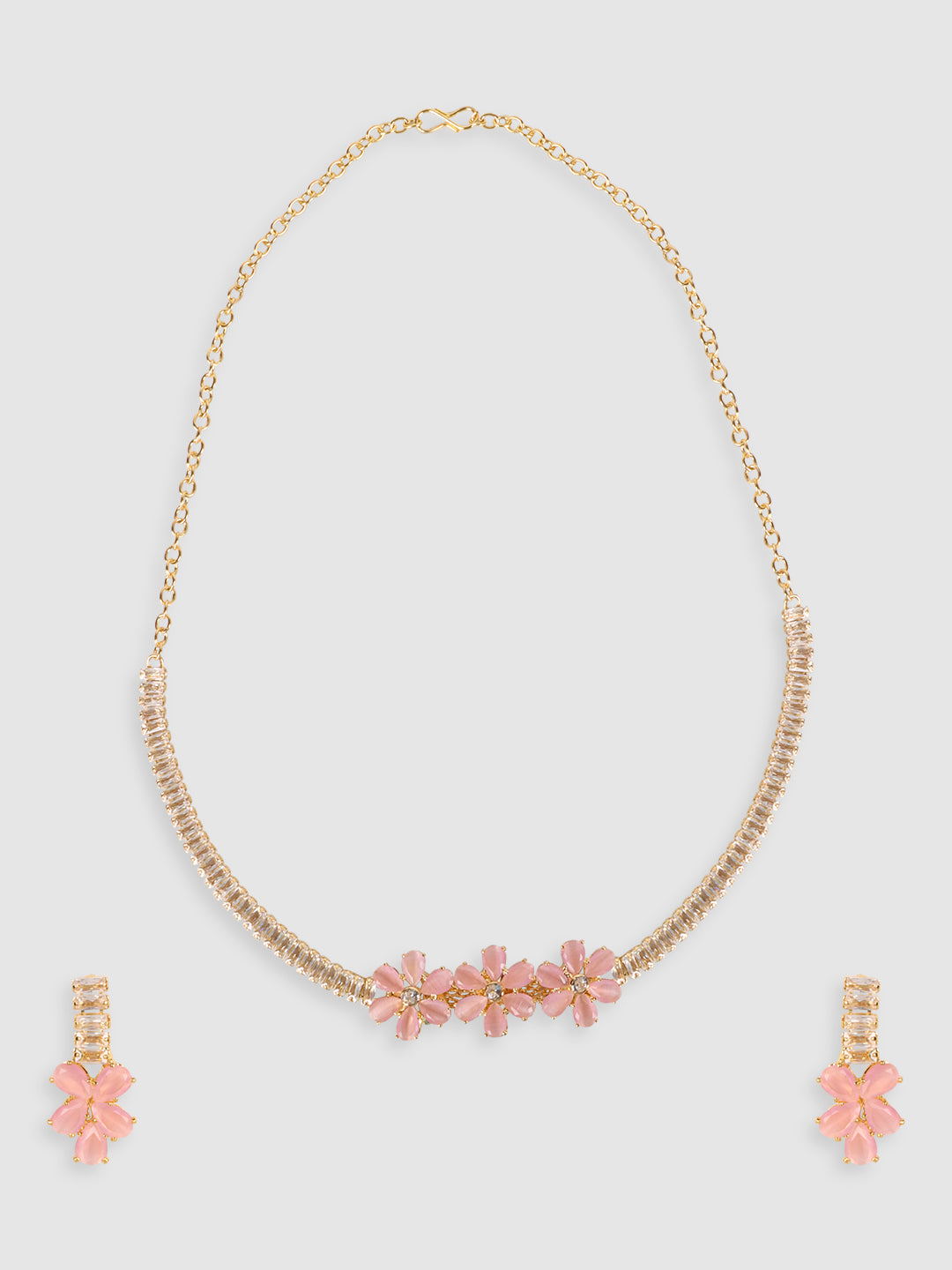 Gold-Plated Pink Stone Studded Jewellery Set