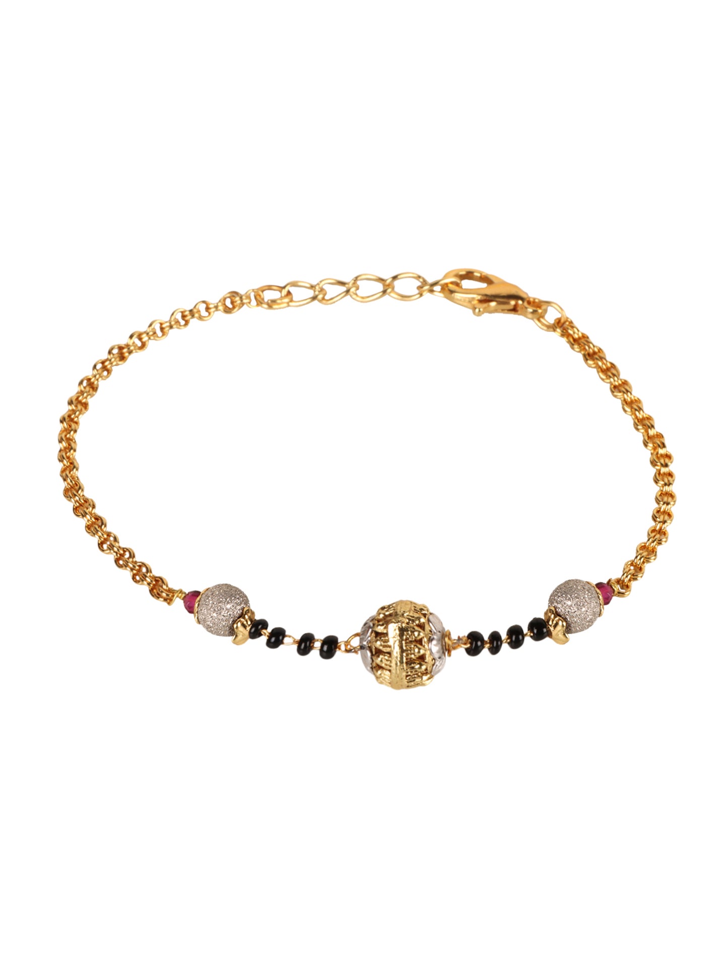 Gold-Plated & Black Beaded Hand Mangalsutra