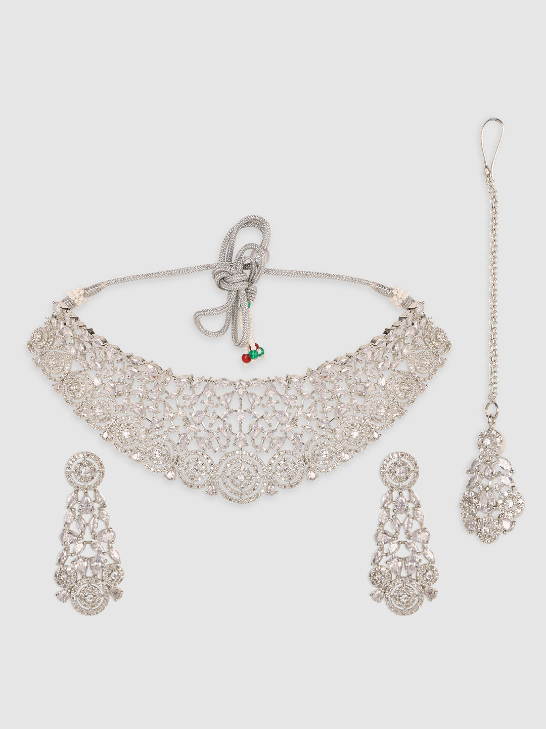 Silver-Plated & American Diamond -Studded Jewellery Set