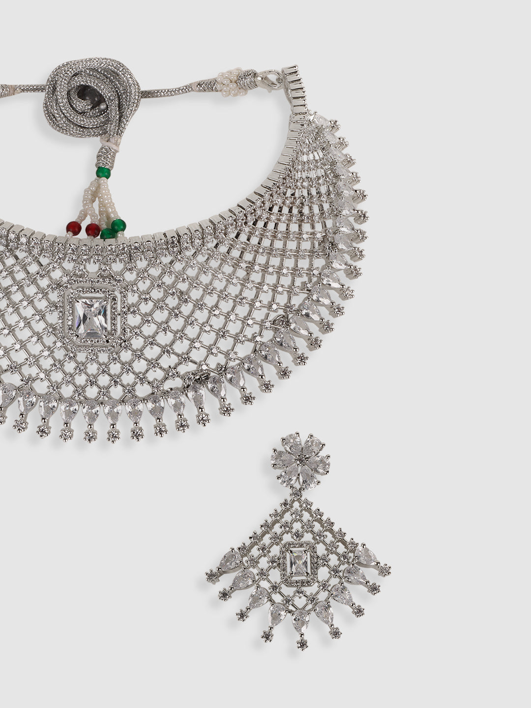 Silver-Plated White AD Studded Jewellery Set