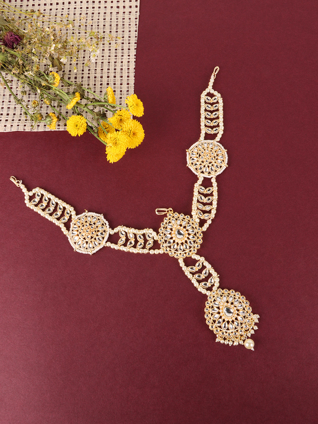 Gold-Plated White Kundan-Studded Maatha Patti