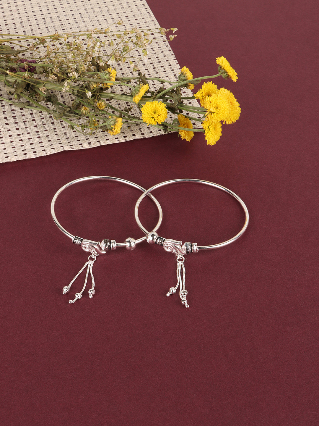 Set Of 2 Silver Adjustable Latkan Bracelets