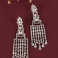 White AD studded Silver Plated Designer Square Drop Earring