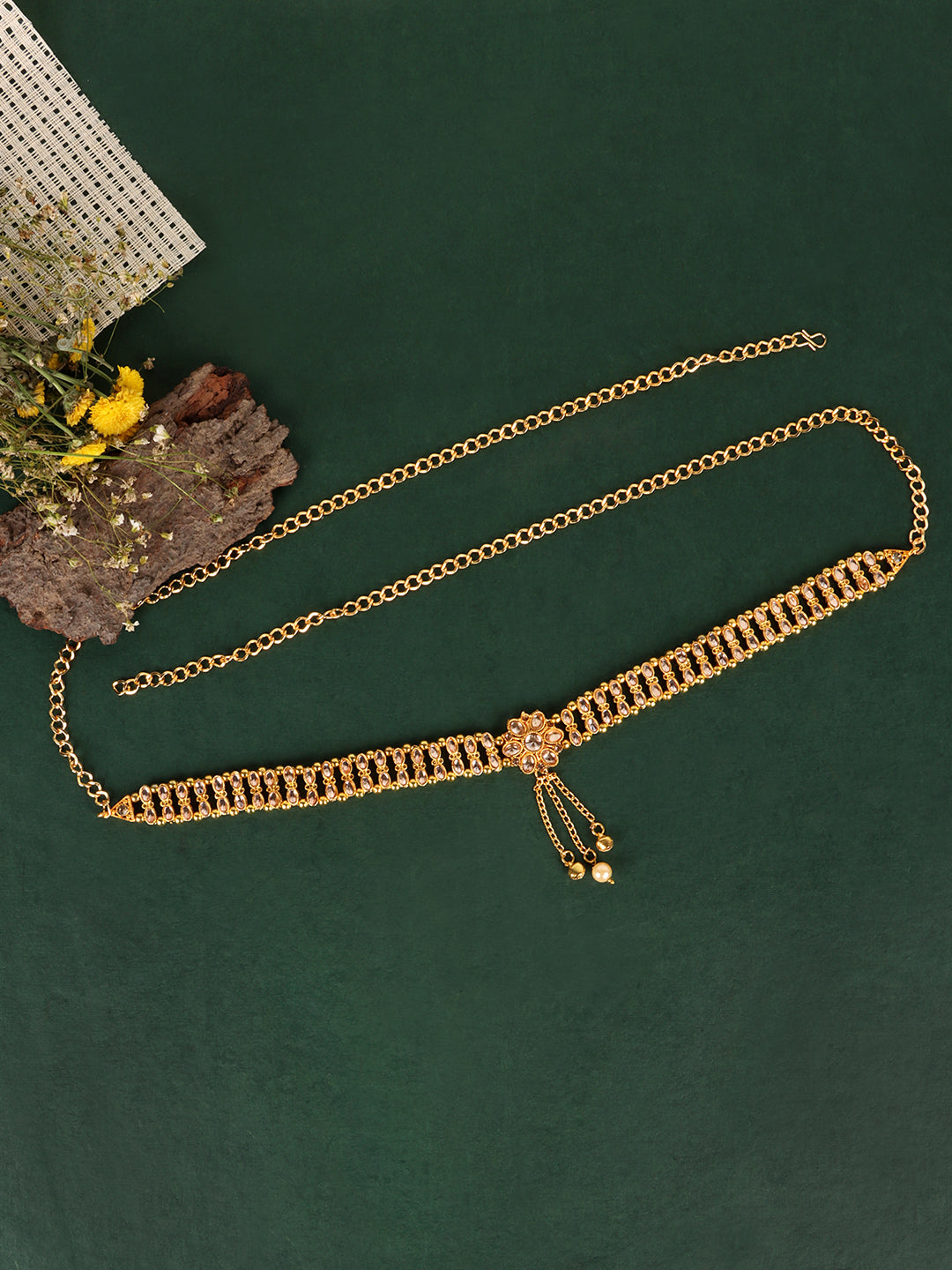 Women Gold-Plated White Kundan-Studded Waist Chain