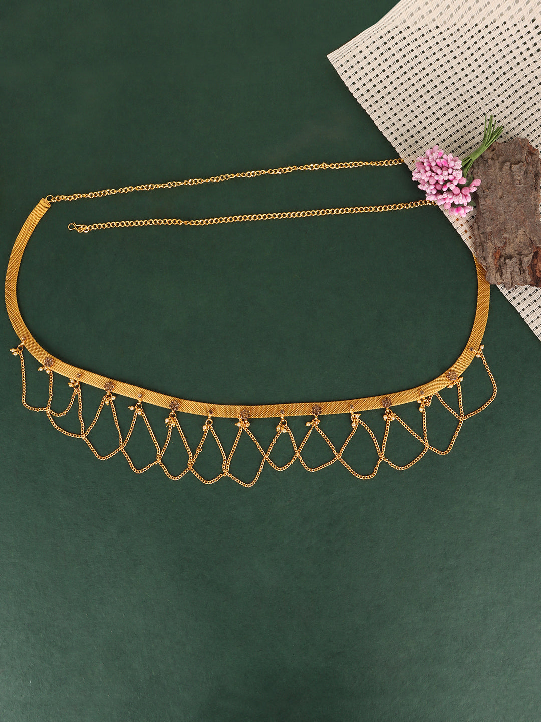 Women Gold-Plated Yellow Kundan Studded Waist Chain