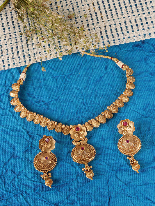 Gold-Plated Pink Artificial Stone Studded Jewellery Set