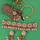 Gold-Plated Pink & White Stone-Studded & Beaded Jewellery Set