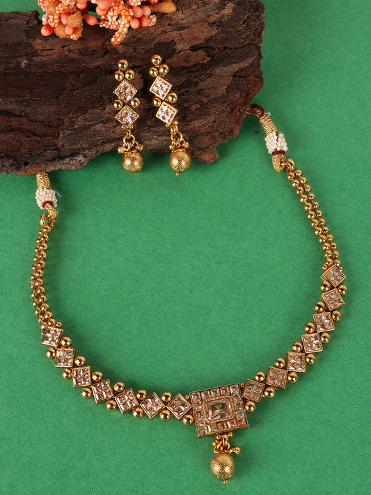 Gold-Plated Artificial Stones Studded Handcrafted Jewellery Set