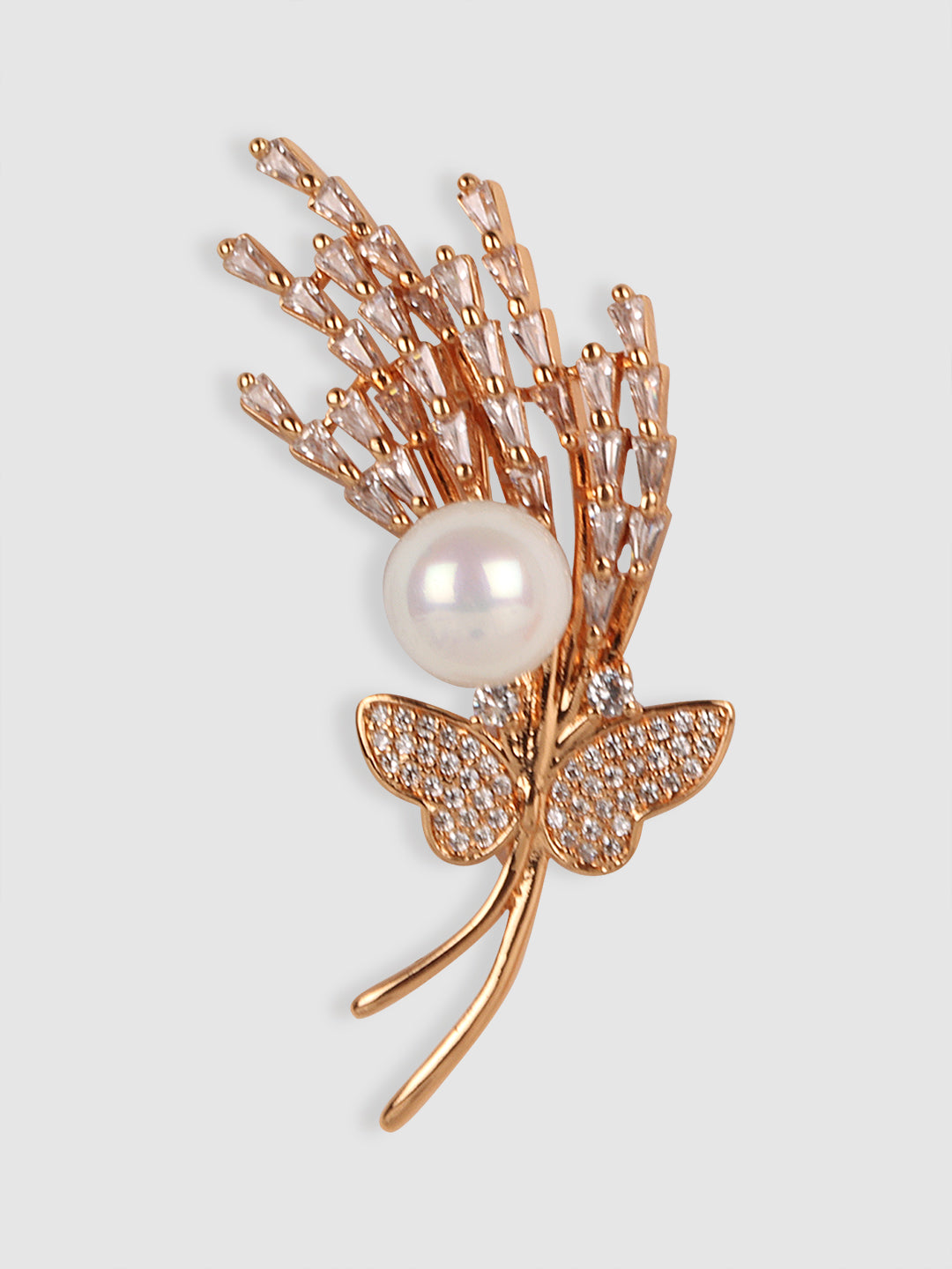 Women Gold Plated White CZ Studded Brooch