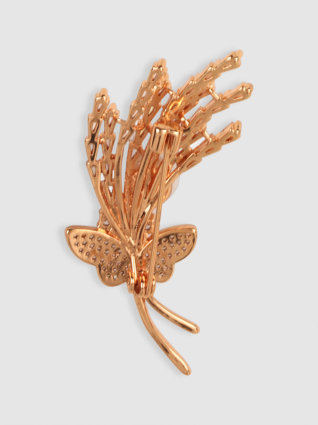 Women Gold Plated White CZ Studded Brooch
