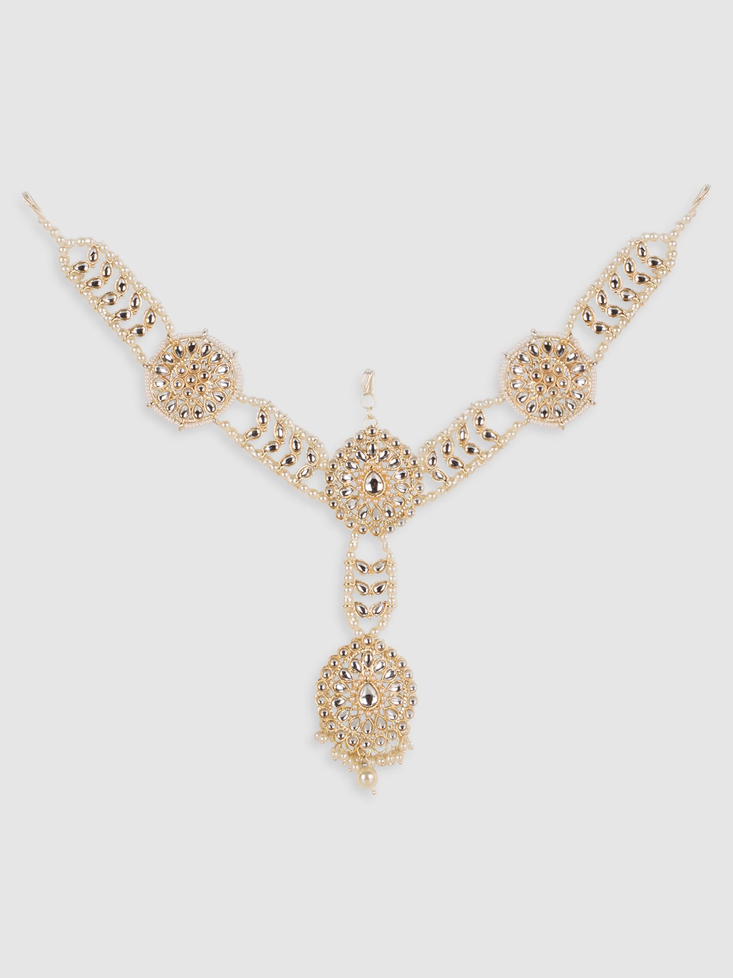 Gold-Plated White Kundan-Studded Maatha Patti