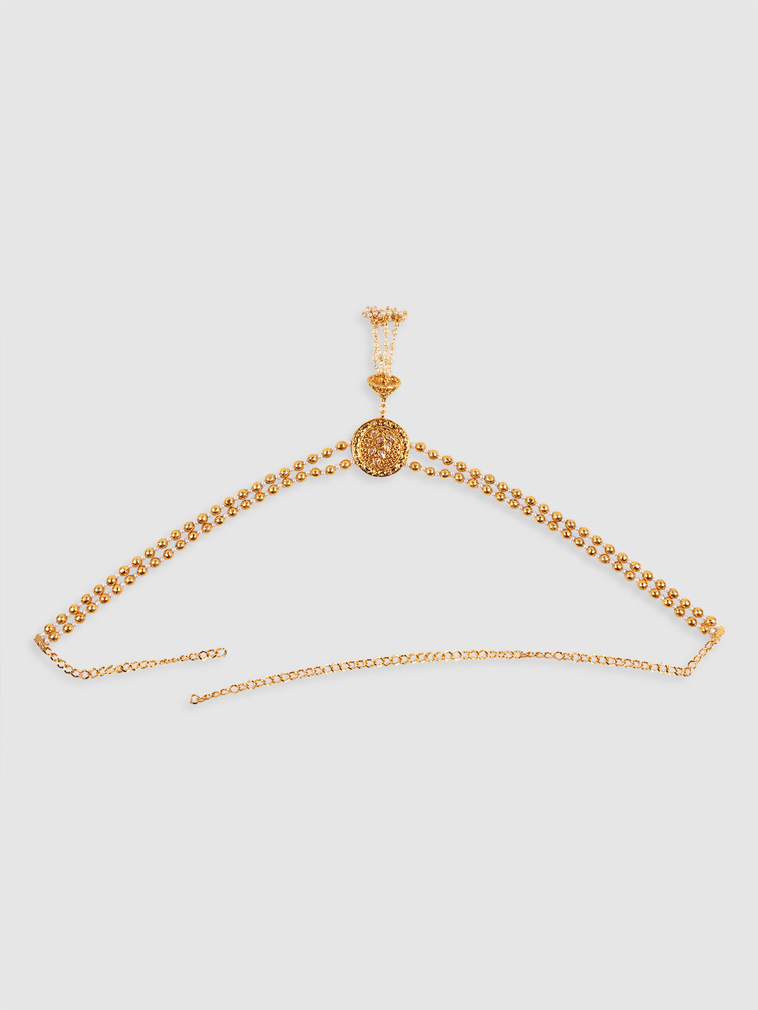 Gold-Plated White CZ-Studded & Beaded Waist Chain