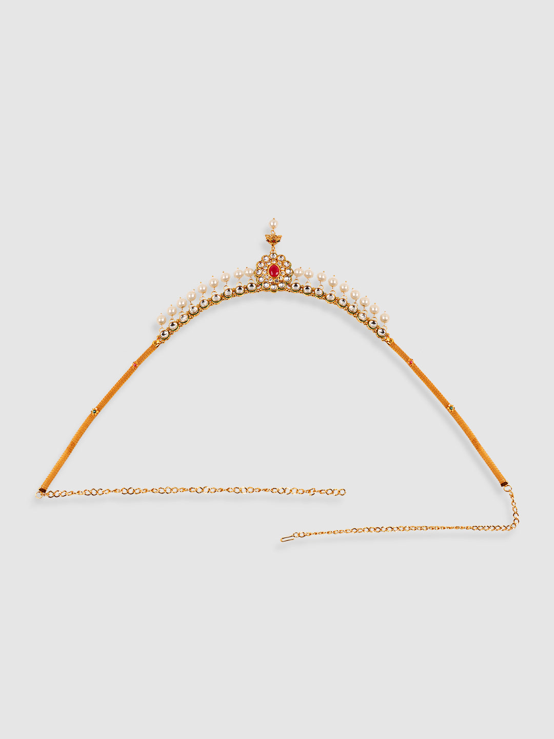 Gold-Plated White CZ-Studded & Beaded Waist Chain