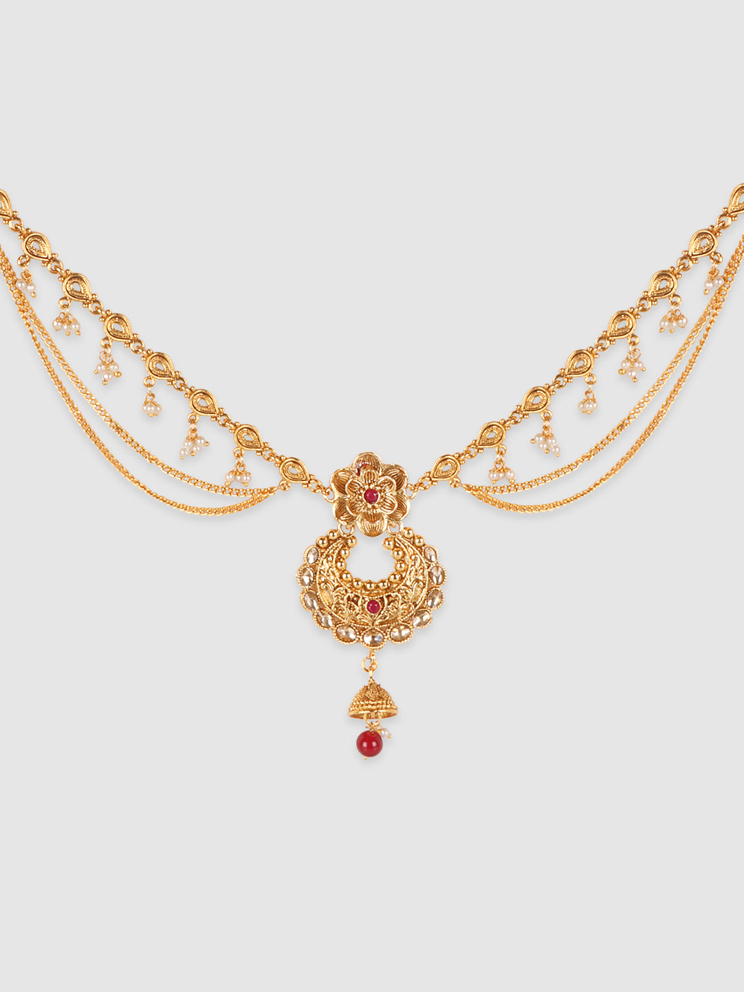 Women Gold Plated Red Kundan-Studded & Beaded Kamarband