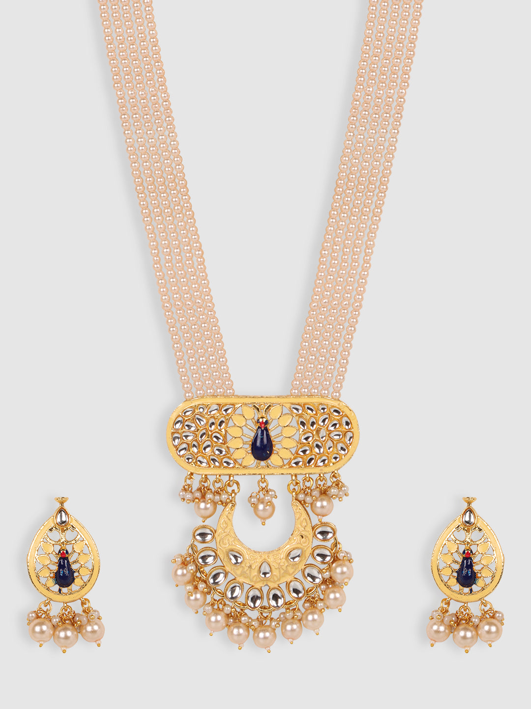 Gold-Plated White Kundan Studded Long Jewellery Set