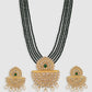 Gold-Plated Green Emerald Beaded & White Kundan Studded Jewellery Set