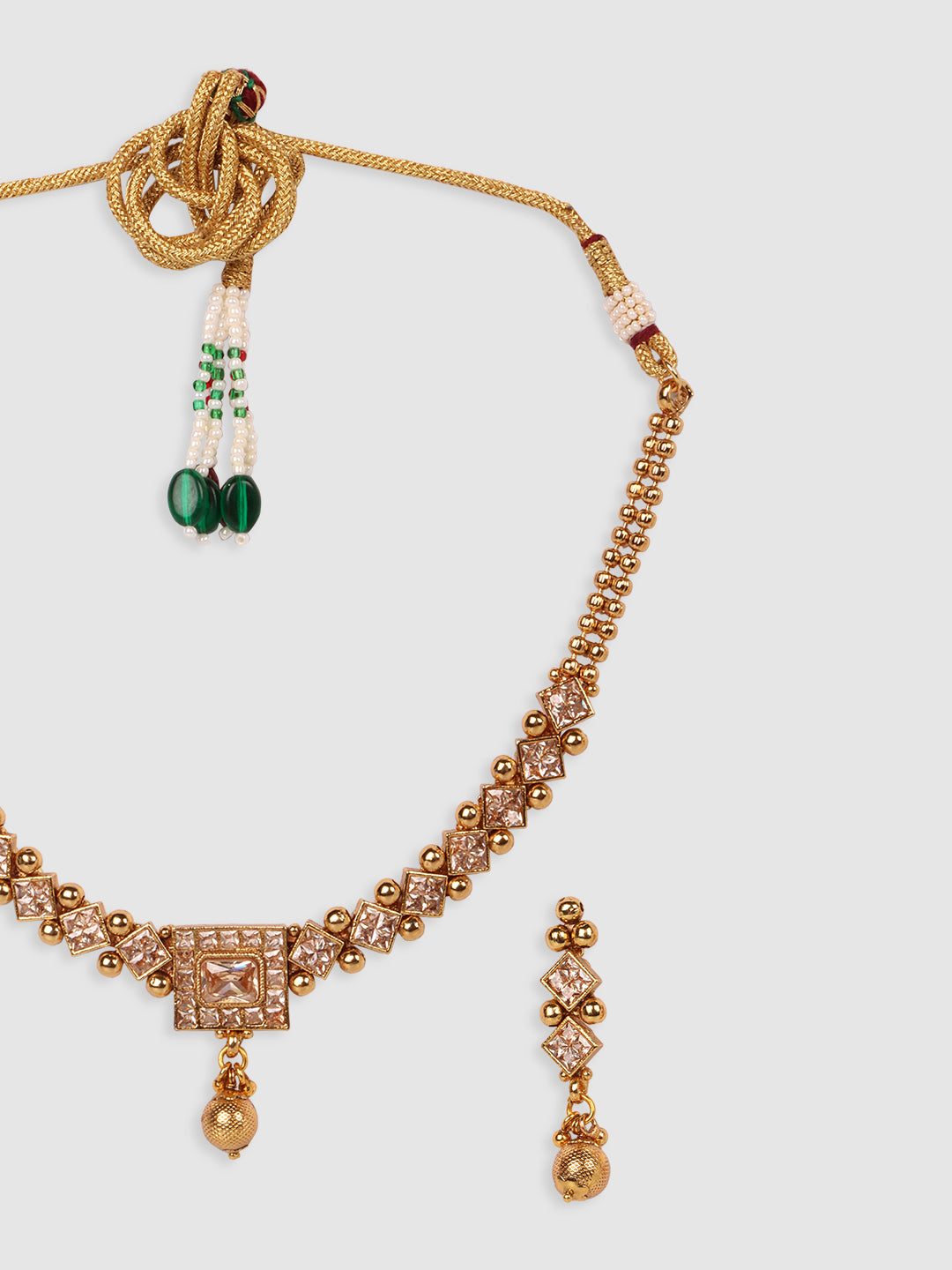 Gold-Plated Artificial Stones Studded Handcrafted Jewellery Set