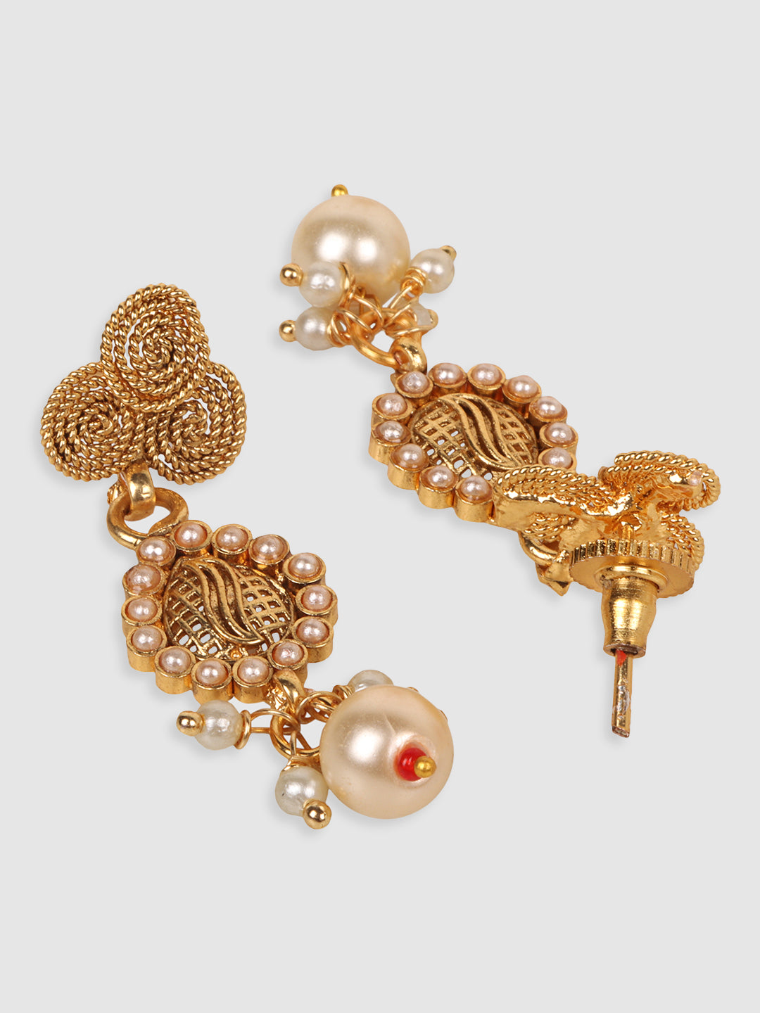 Gold-Plated White & Maroon Stone-Studded Jewellery Set