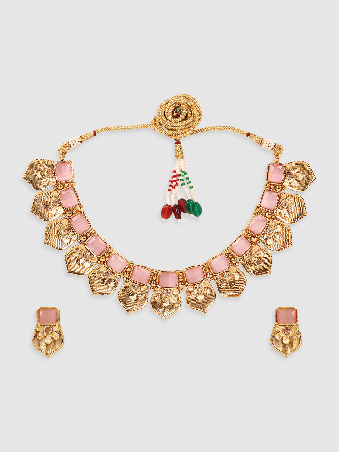 Gold-Plated Pink Stone Studded Choker Jewellery Set
