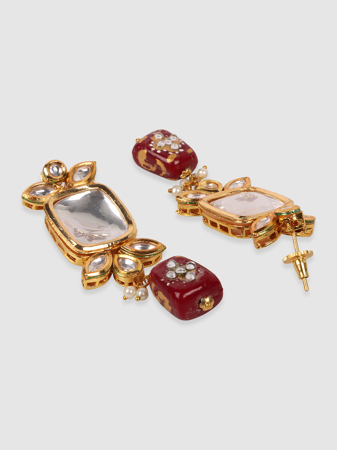 Gold-Plated  Colorful White Kundan-Studded Jewellery Set