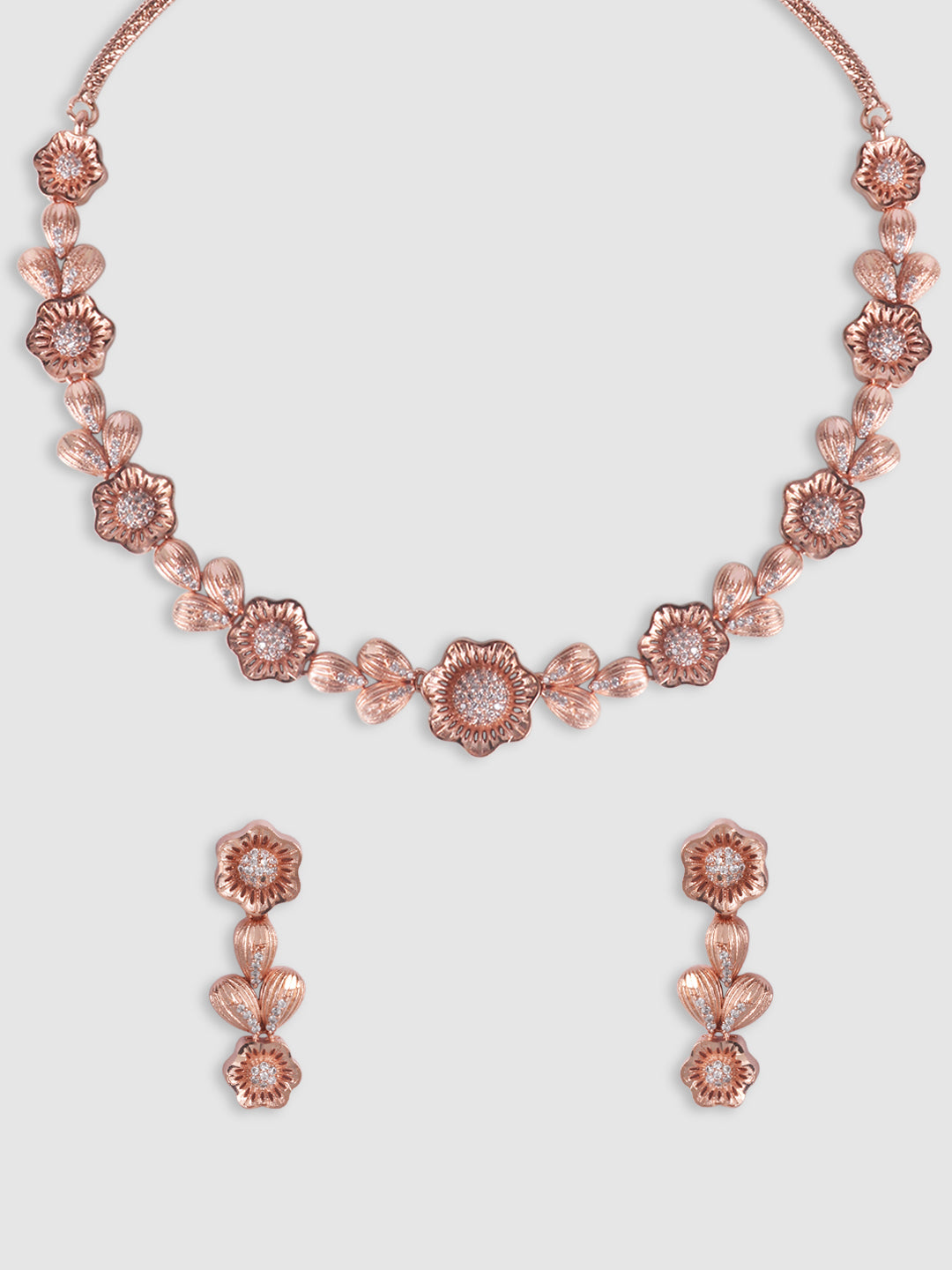 Rose Gold-Plated White AD-Studded Handcrafted Jewellery Set