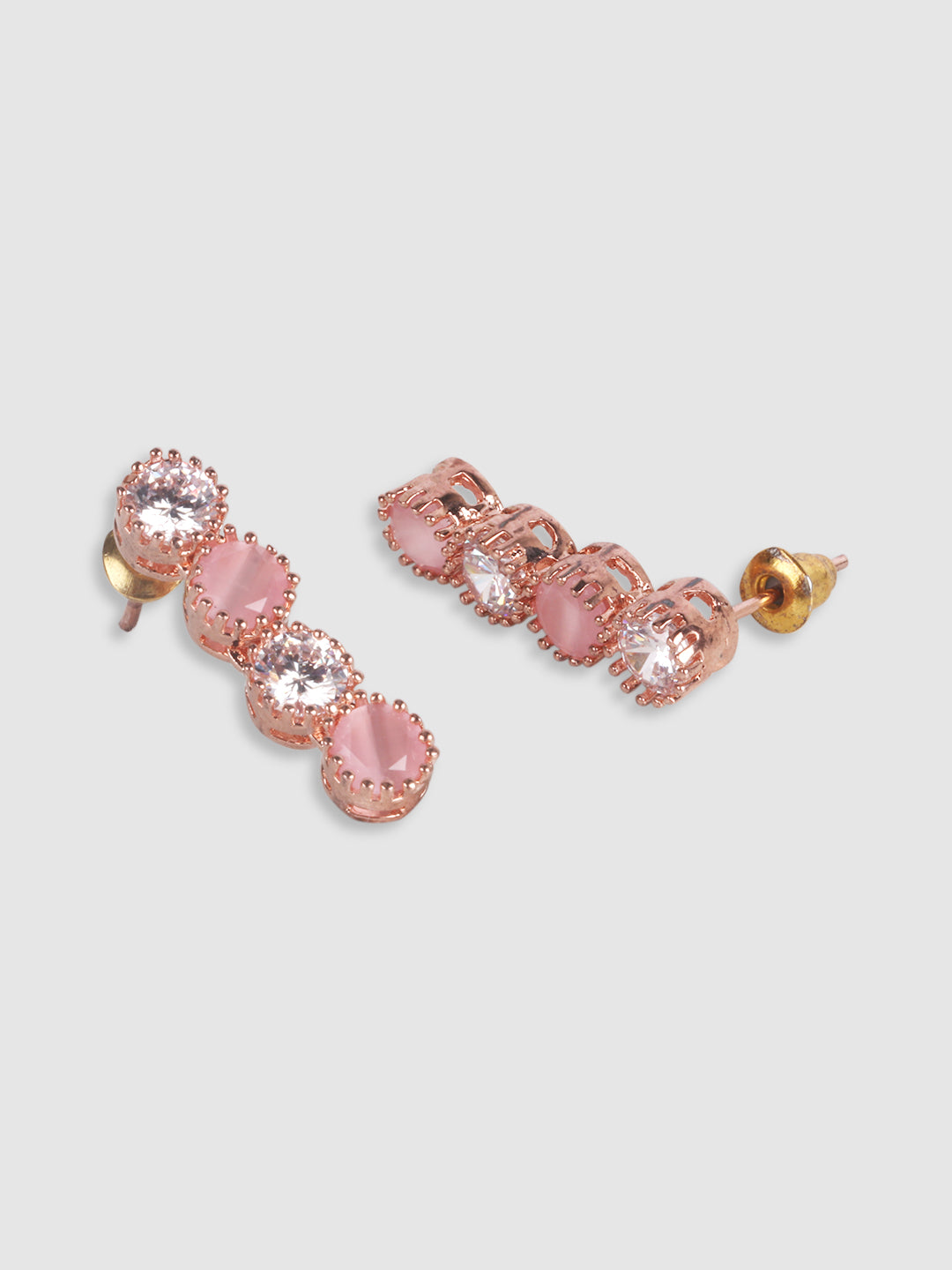 Pink Rose Gold-Plated American Diamond-Studded Handcrafted Jewellery Set