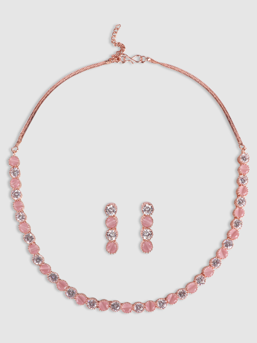 Pink Rose Gold-Plated American Diamond-Studded Handcrafted Jewellery Set