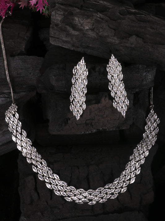 Silver-Plated White AD-Studded Handcrafted Jewellery Set