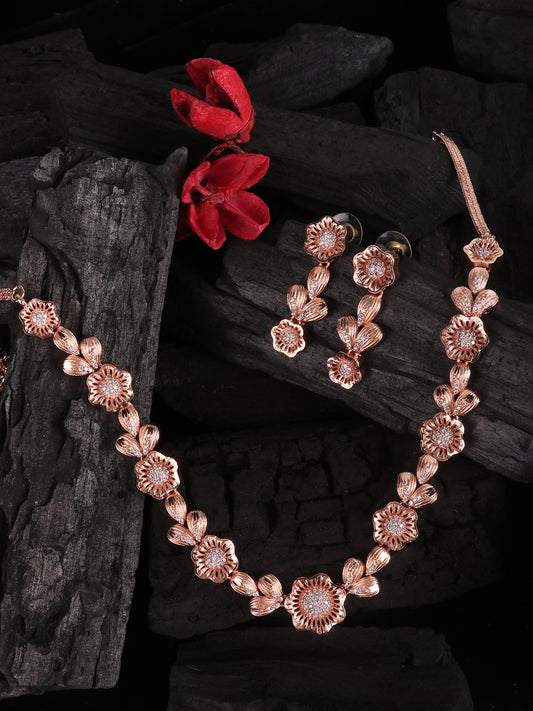 Rose Gold-Plated White AD-Studded Handcrafted Jewellery Set