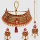 Gold-Plated Beige & Red Kundan-Studded & Beaded Jewellery Set