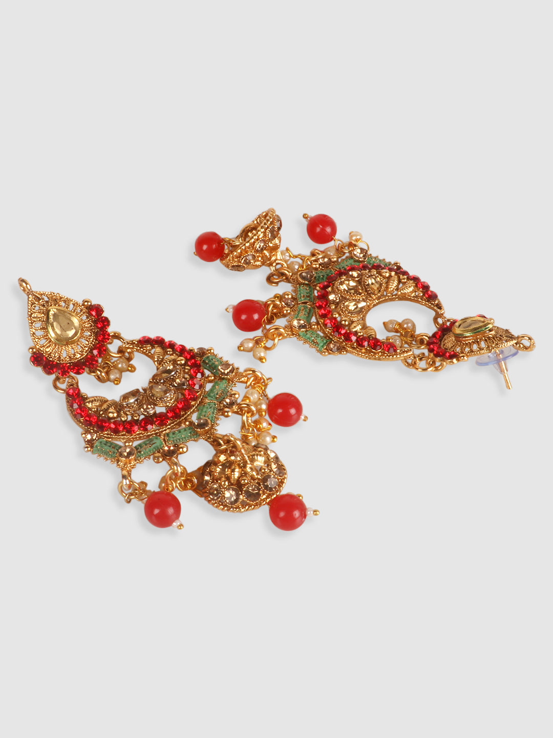 Gold-Plated Red & White Kundan-Studded & Pearl Beaded Vilandi Jewellery Set