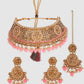 Pink & Gold-Plated Floral Stone Studded Jewellery Set